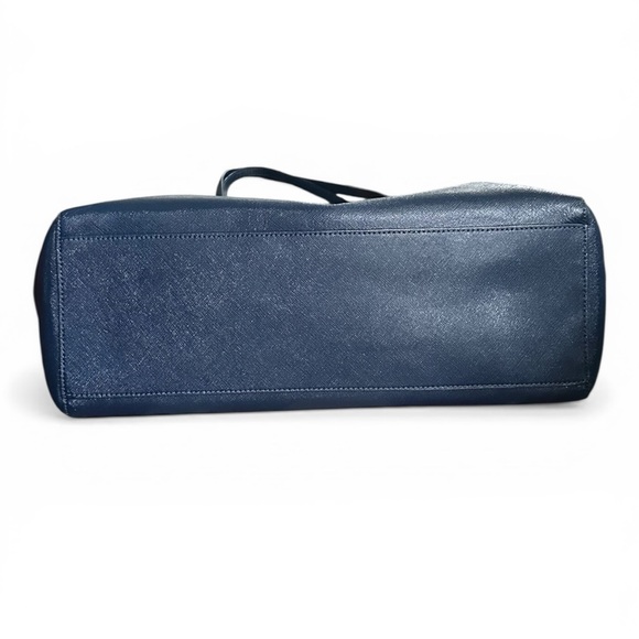 ✨ Tory Burch Navy Saffiano Leather Tote Work Laptop Bag Gold Logo - Picture 12 of 14